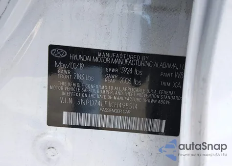 2019 Hyundai Elantra Se z USA, uszkodzony, nr VIN 5NPD74LF1KH495514